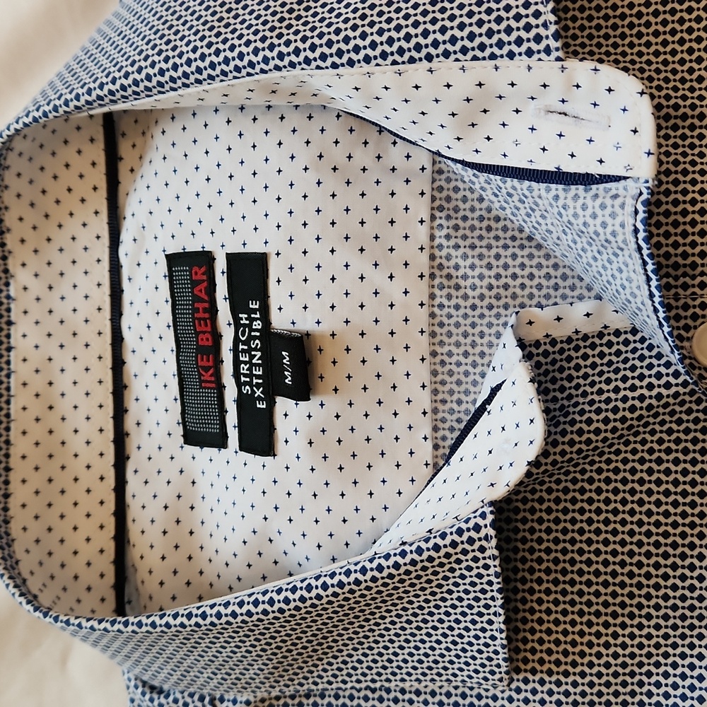 Ike Behar blue and white button-down shirt, size medium - Picture 2 of 8